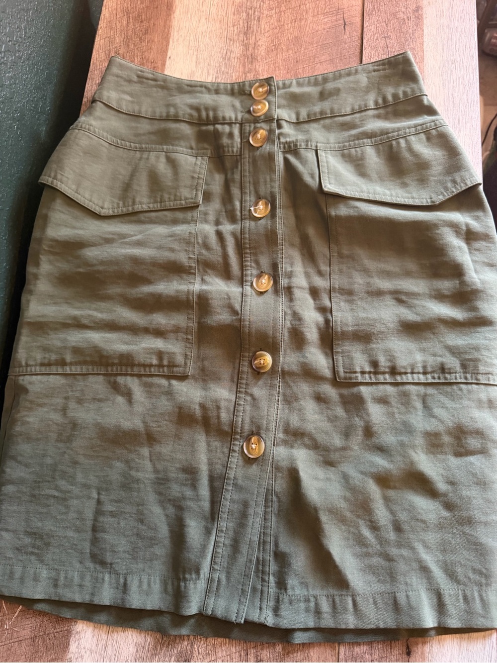 Button-Front Utility Skirt in Olive Green
